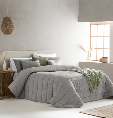 Couvre lit velours matelassé Lulu gris Antilo