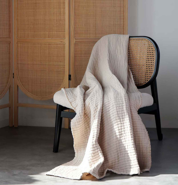 Couvre-lit coton lavé Séville latte Toison d'Or - Blancollection