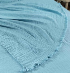 Couvre-lit gaze de coton Bréhat bleu orage Toison d'Or - Blancollection