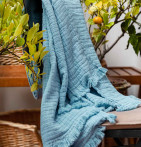 Couvre-lit gaze de coton Bréhat bleu orage Toison d'Or - Blancollection