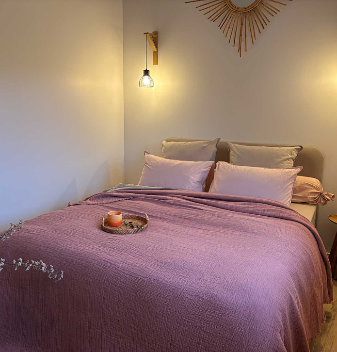 Couvre-lit gaze de coton Bréhat rose glacé Toison d'Or