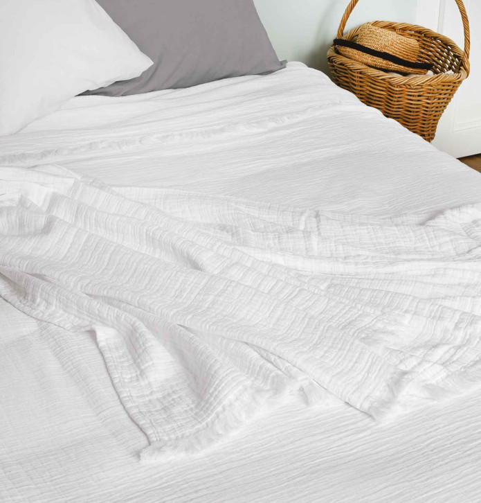 Couvre-lit gaze de coton Bréhat blanc Toison d'Or - Blancollection