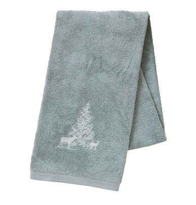 Serviette de toilette Trésor des Forêts gris perle Sylvie Thiriez