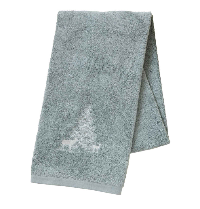 Drap de douche Trésor des forêts gris perle Sylvie Thiriez - Blancollection