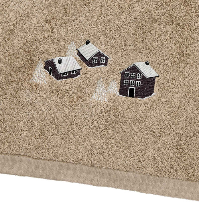 Serviette de toilette Au Coeur de la Vallée taupe Sylvie Thiriez - Blancollection