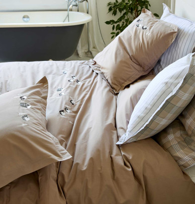 Housse de couette percale Au coeur de la vallée taupe Sylvie Thiriez