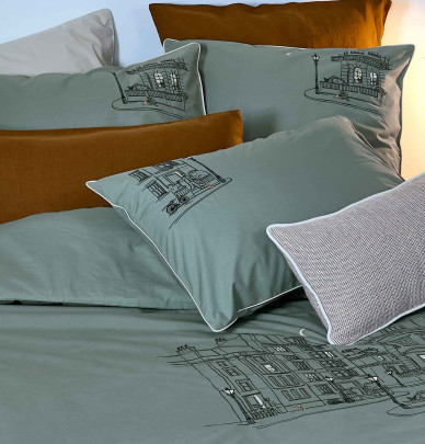 Taie d'oreiller percale Londres Sylvie Thiriez