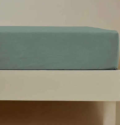 Drap-housse percale lavée vert sauge Sylvie Thiriez