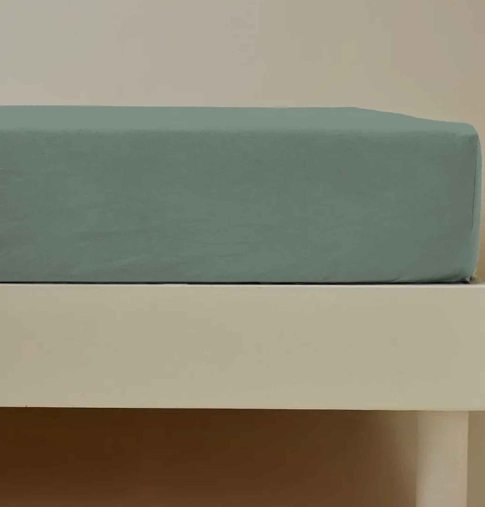 Drap housse percale vert sauge Sylvie Thiriez - Blancollection