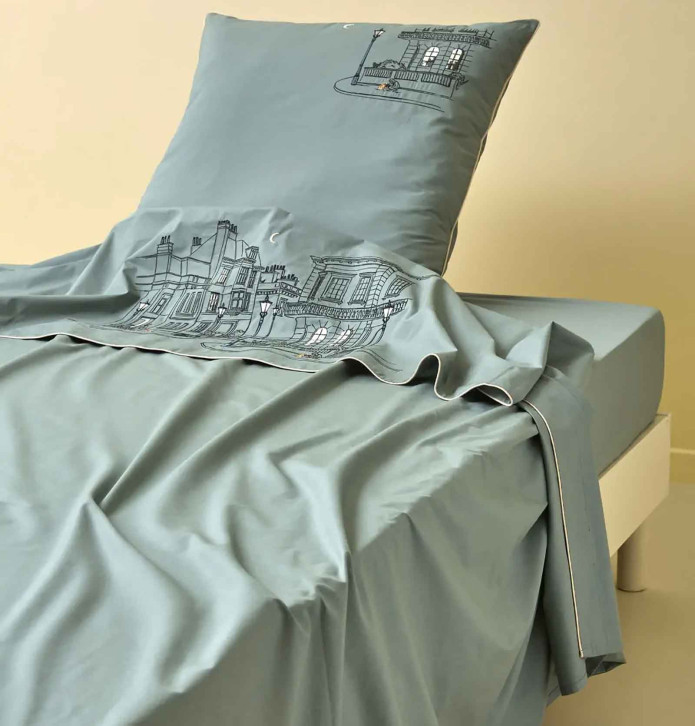 Parure de lit percale Londres Sylvie Thiriez - Blancollection