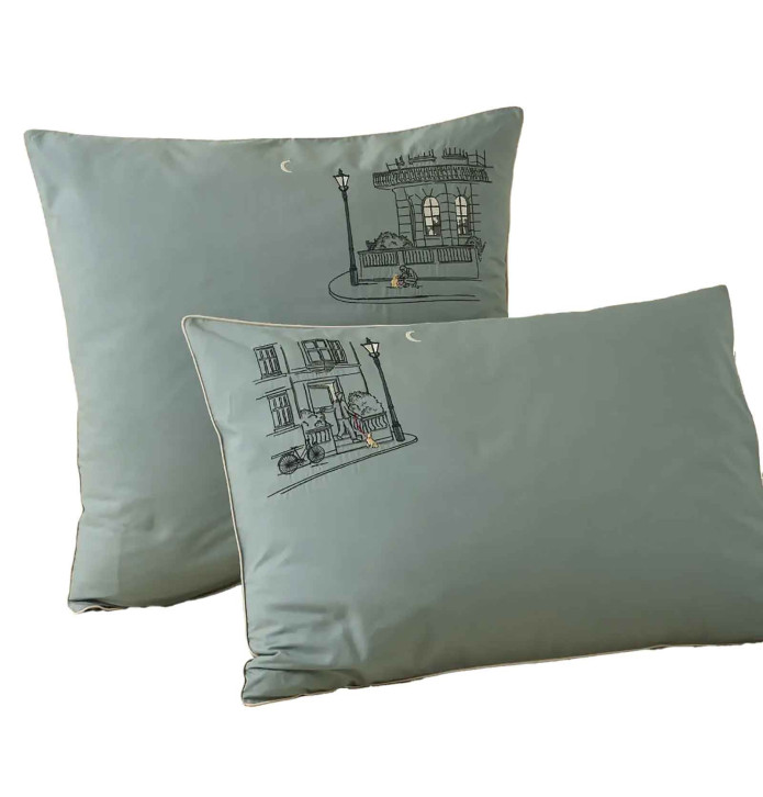Parure de lit percale Londres Sylvie Thiriez - Blancollection