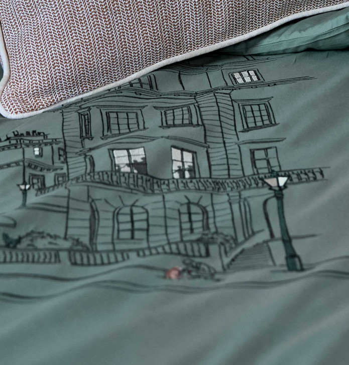 Parure de lit percale Londres Sylvie Thiriez - Blancollection