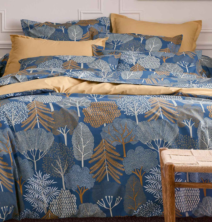 Housse de couette percale Brocéliande encre Tradilinge - Blancollection