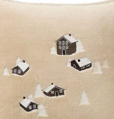 Housse coussin polaire Au Coeur de la vallée beige Sylvie Thiriez