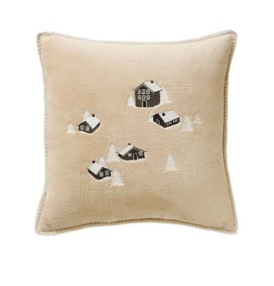 Housse coussin polaire Au Coeur de la vallée beige Sylvie Thiriez