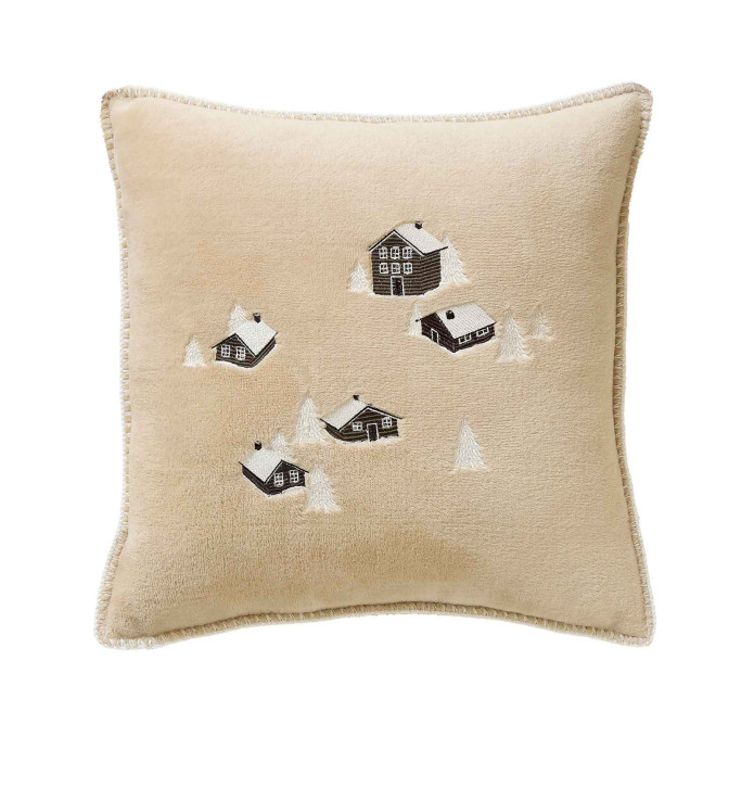 Housse coussin polaire Au Coeur de la vallée beige Sylvie Thiriez