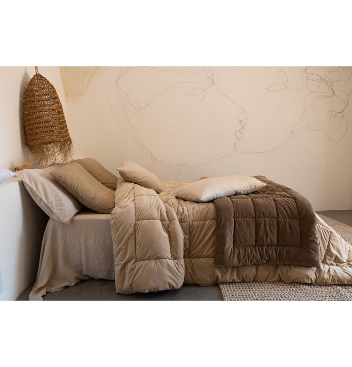 Couvre-lit velours matelassé Moki naturel Vent du Sud - Blancollection