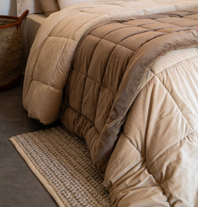 Couvre-lit velours matelassé Moki naturel Vent du Sud - Blancollection