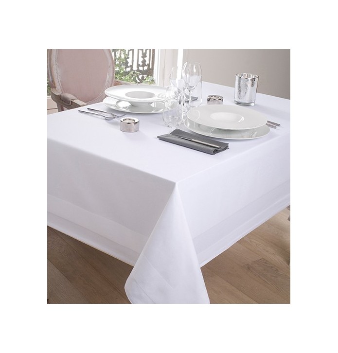 Nappe coton Bande Satin blanc Calitex