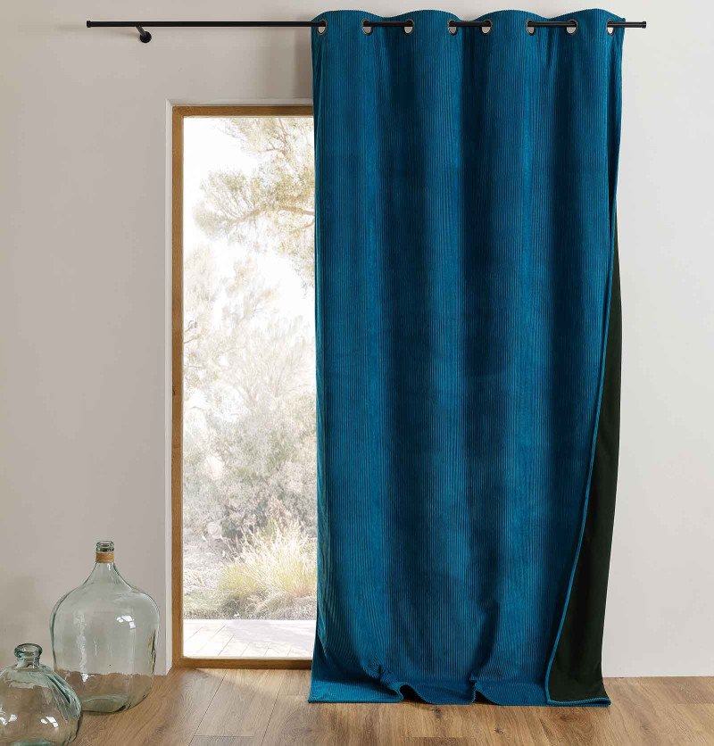Rideau velours thermique Warma bleu paon Qabane