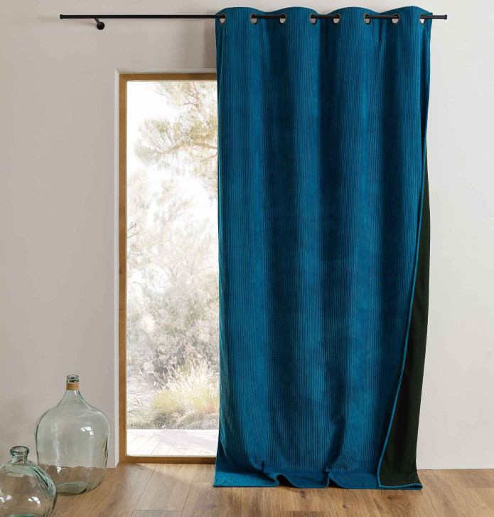 Rideau velours thermique Warma bleu paon Qabane