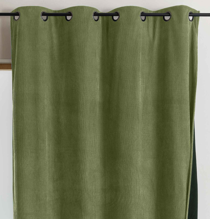 Rideau velours thermique Warma olive Qabane - Blancollection