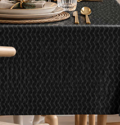 Nappe damassée polyester Plumette noir Calitex