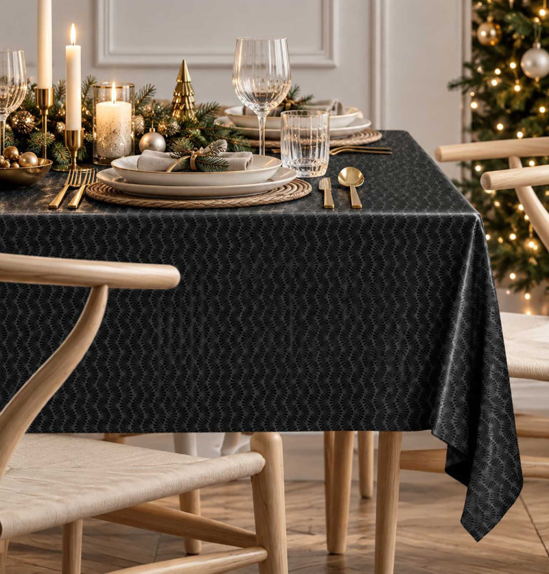Nappe damassée polyester Plumette noir Calitex