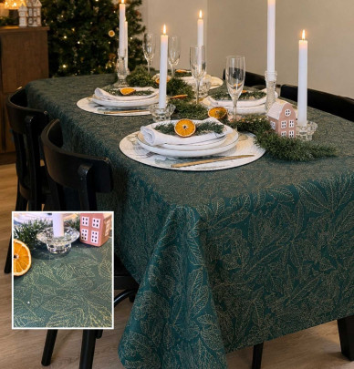 Nappe damassée Loriol bleu canard Calitex