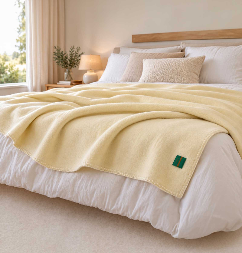 Couverture pure laine écologique 400g/m² écru Ourson