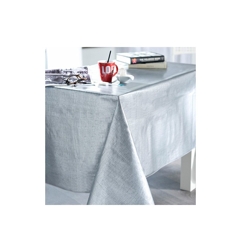 Nappe toile cirée Effet Tissage argent Calitex