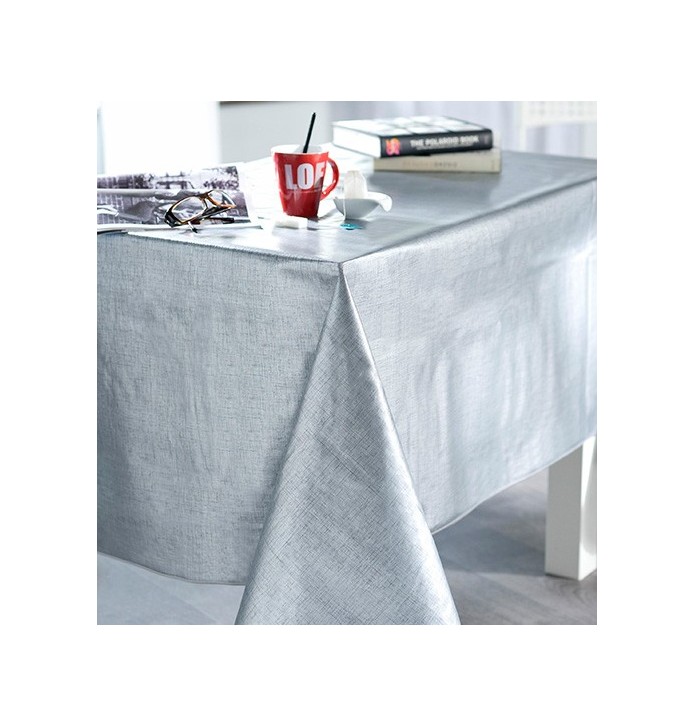 Nappe toile cirée Effet Tissage argent Calitex