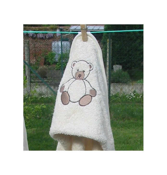 Cape de bain brodée coton bio Ourson zoom