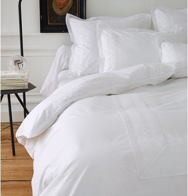 Housse de couette percale de coton brodée Anecdotes blanc