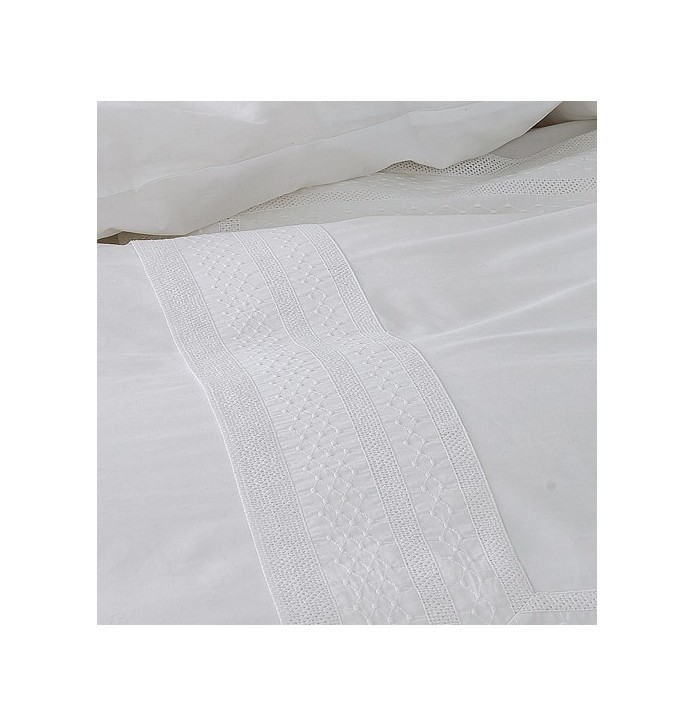 Parure de lit percale de coton brodée Anecdotes blanc - zoom housse de couette