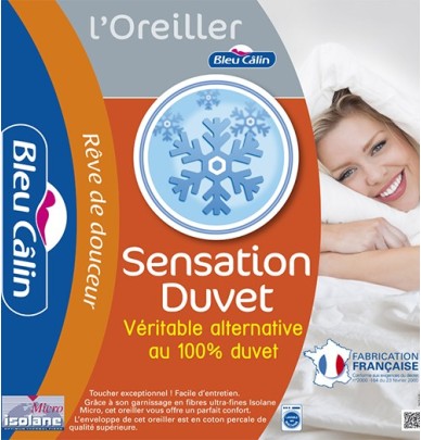 Oreiller sensation duvet Bleu Calin