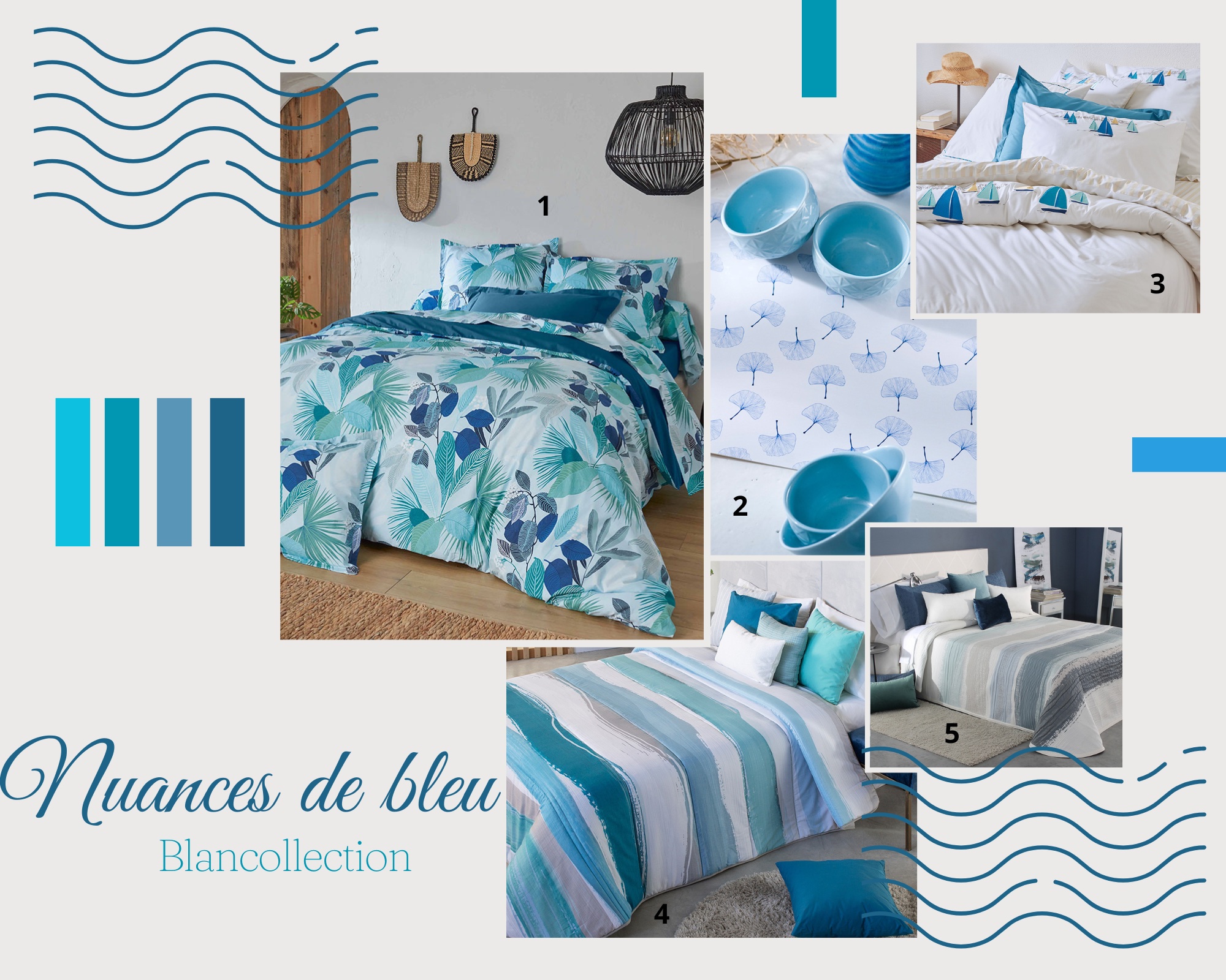 Planche déco nuances de bleu