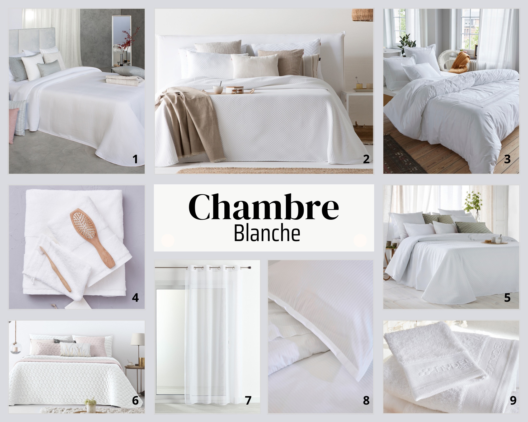 Planche déco chambre blanche