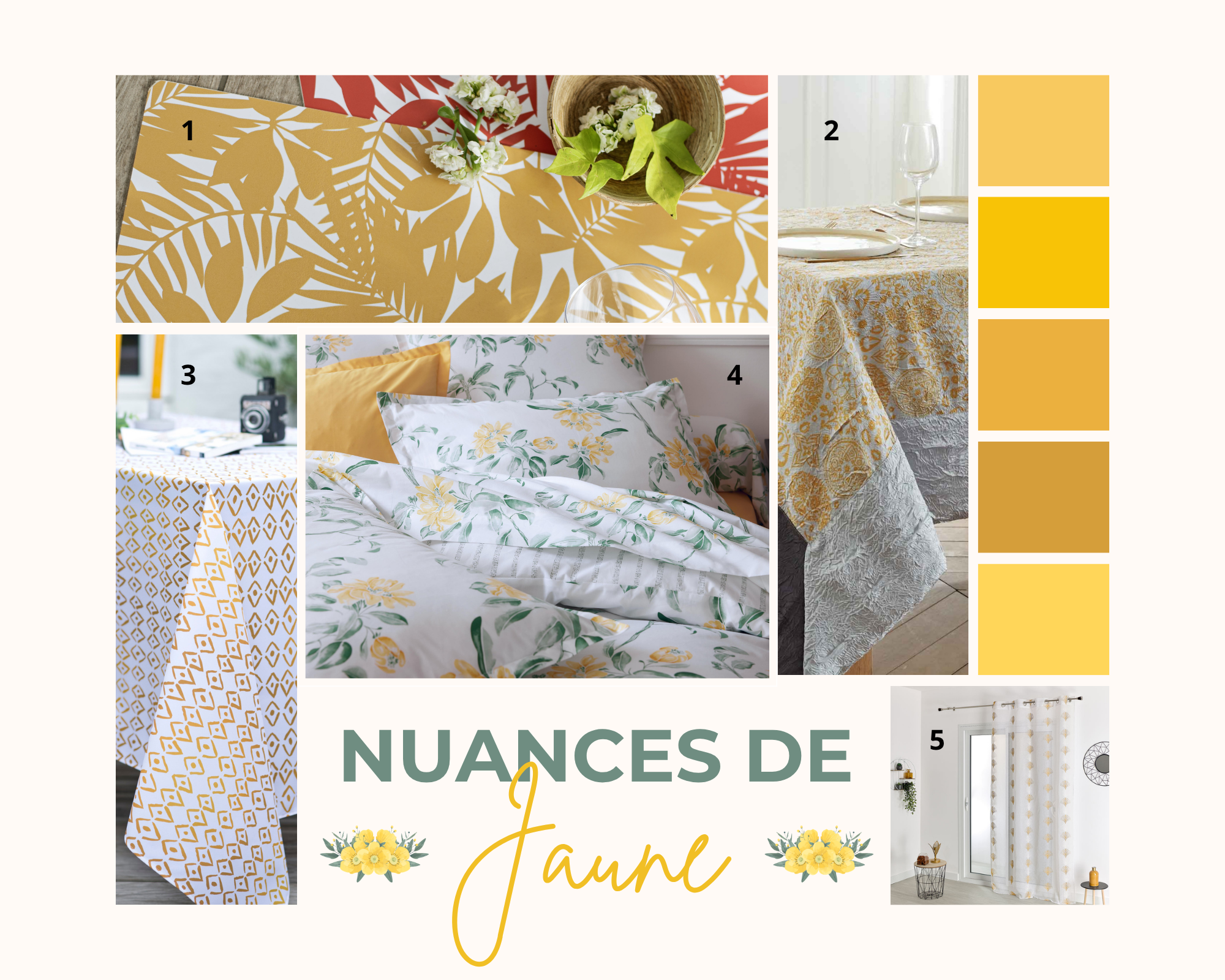 Planche déco nuances de jaune