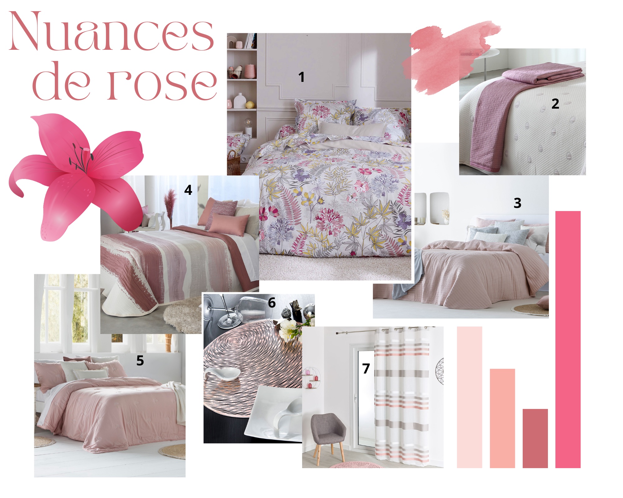 Planche déco nuances de rose